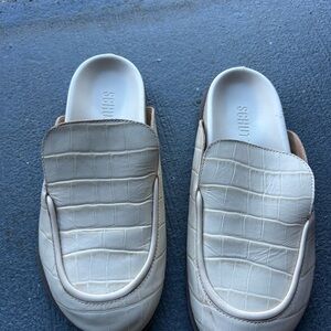 SCHUTZ Cream Croc-Embossed Mules